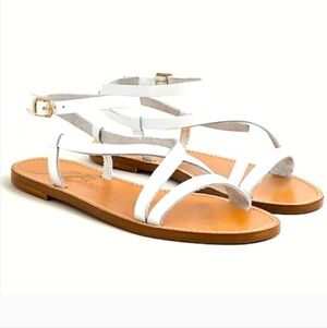 J. Crew White Flat Strappy Vachetta Leather Sandals Women's Size 6
